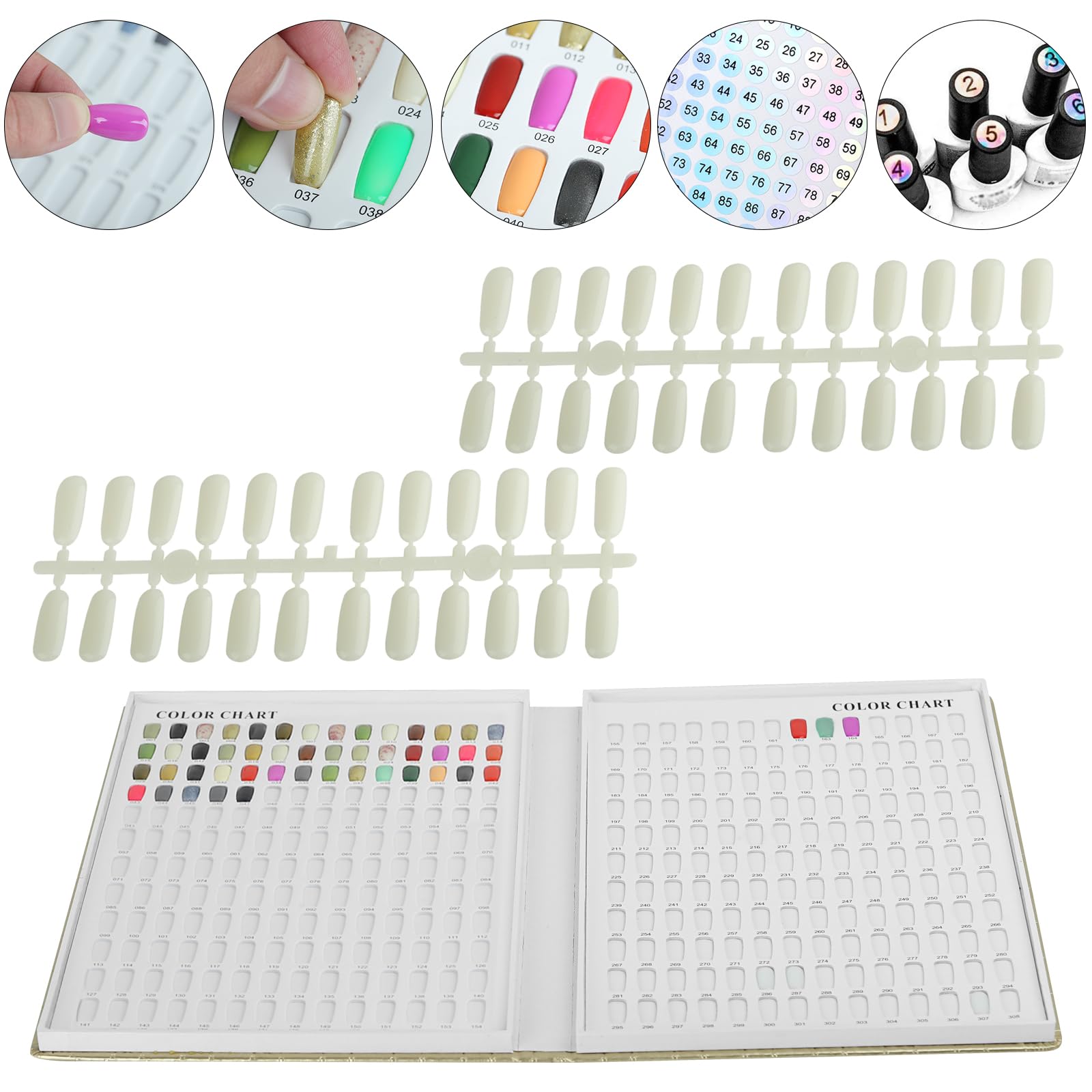 308 Colors Professional Nail Swatch Book with 360 Nail Tips - Gel Polish Color Chart Display for Nail Salon Practice, No Glue Needed - Perfect for Nail Art Design, Manicure Training & DIY Home Nail Care
