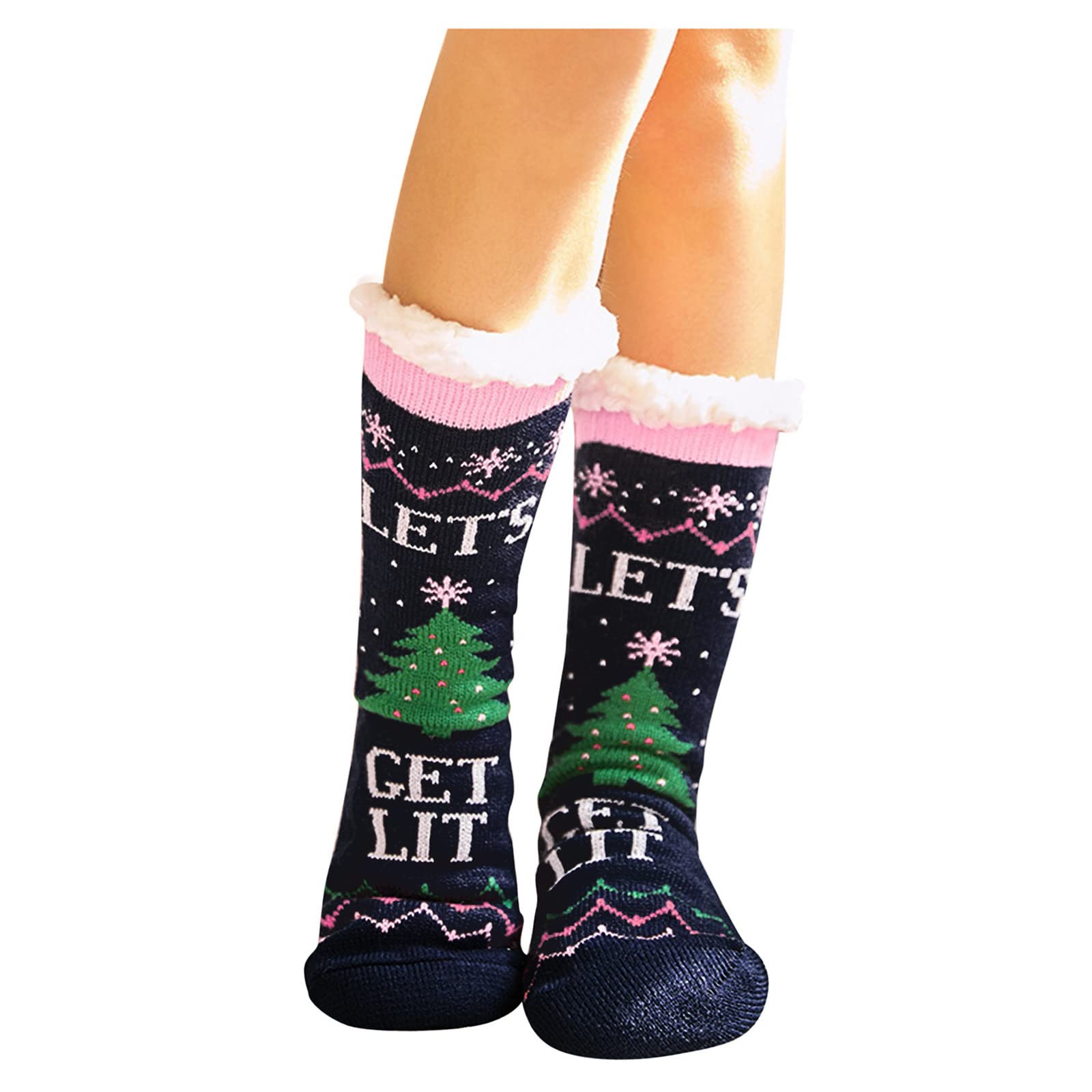 Women's 10-14 Non-Slip Gripper Socks - Fleece-Lined Winter Warm Fuzzy Slipper Socks for Women - Ultra Soft Cozy House Socks for Cold Weather, Lounging & Home Comfort