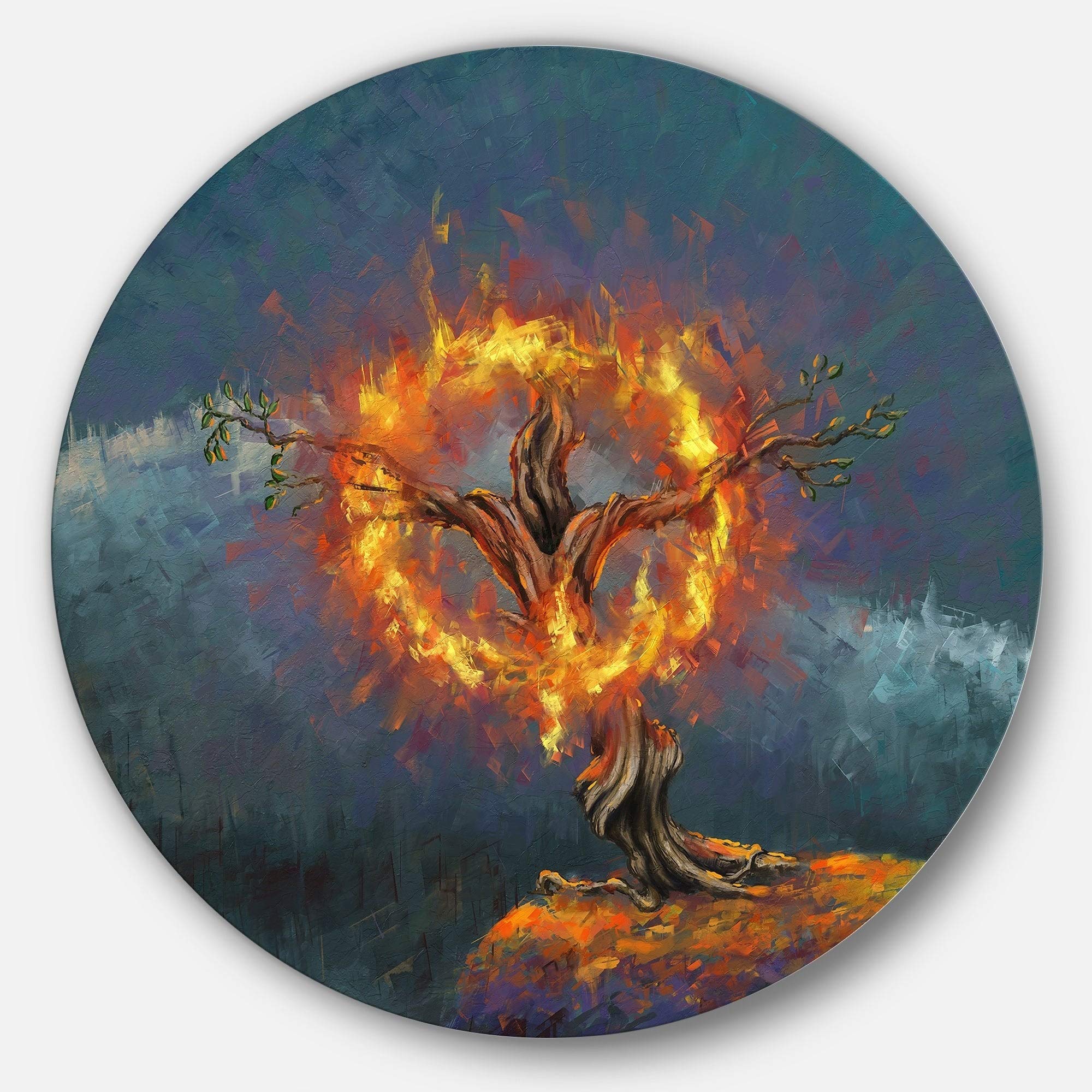 DesignArt 'God in The Burning Bush' Landscape Wall Decor - 29 Inch Glossy Metal Wall Art Disc for Living Room, Bedroom & Office Decor