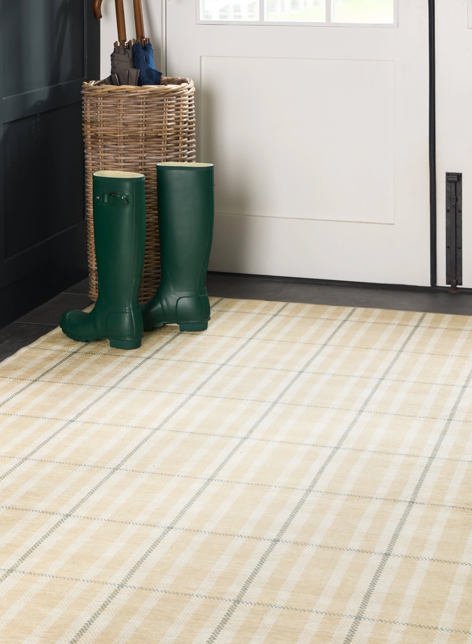 Hallie Plaid Machine Washable Area Rug - Soft Khaki Checkered Carpet for Living Room, Bedroom & Dorm Decor | Non-Slip Easy Clean Floor Mat for Home Office & Kids Play Area