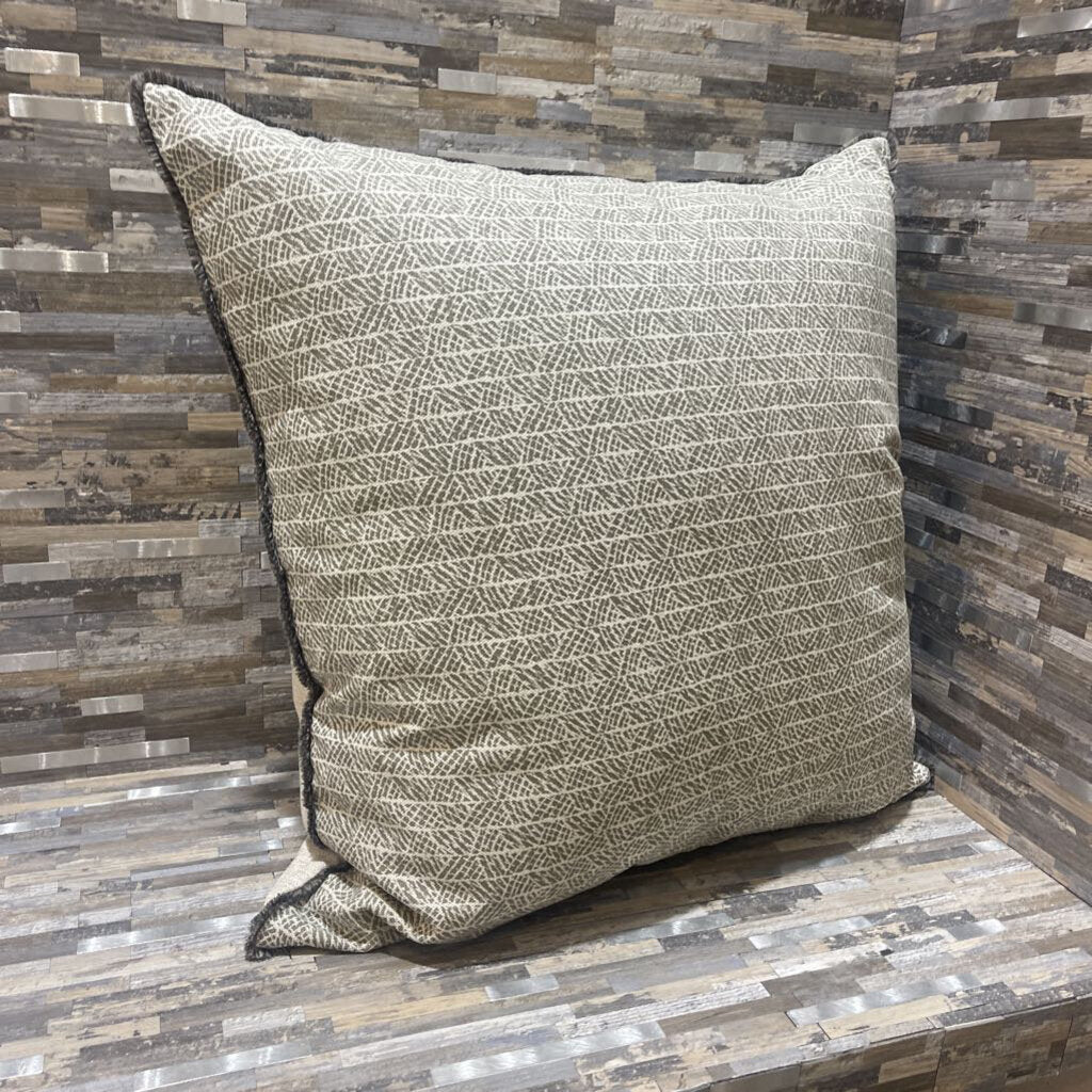 Decorative Grey Patterned Front Accent Pillow - 22 Inch Square Throw Pillow for Sofa, Bed & Home Decor