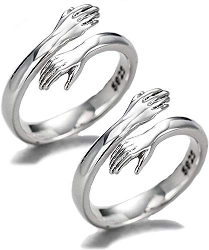2 PCS Adjustable 925 Sterling Silver Couple Hugging Rings for Women & Men - Romantic Matching Love Jewelry Gift for Anniversaries, Weddings & Valentine's Day