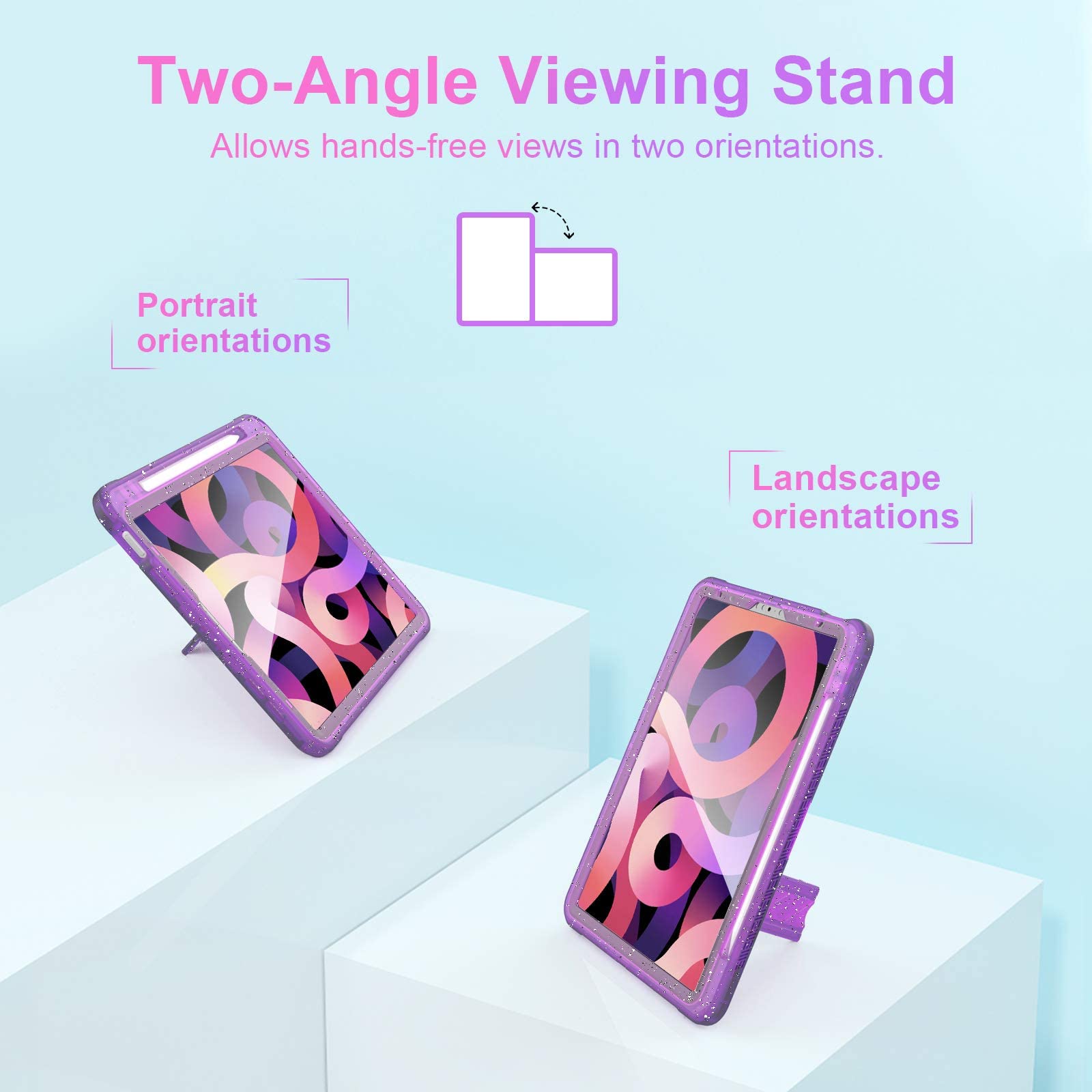 Premium iPad Air 5th/4th Gen (2022/2020) & iPad Pro 11-inch Case - Slim Hard Protective Cover with Pencil Holder & Kickstand, Clear Purple Glitter Design for Women - Perfect for Work, School & Travel