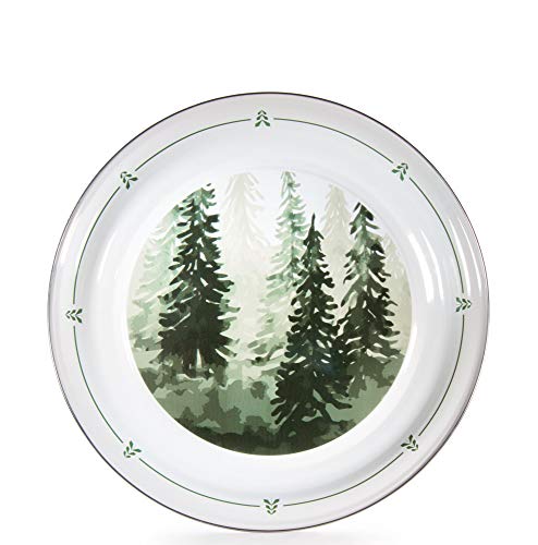 Forest Trees 15.5 Inch Enamelware Serving Tray - Rustic Farmhouse Style for Dining, Entertaining & Home Decor
