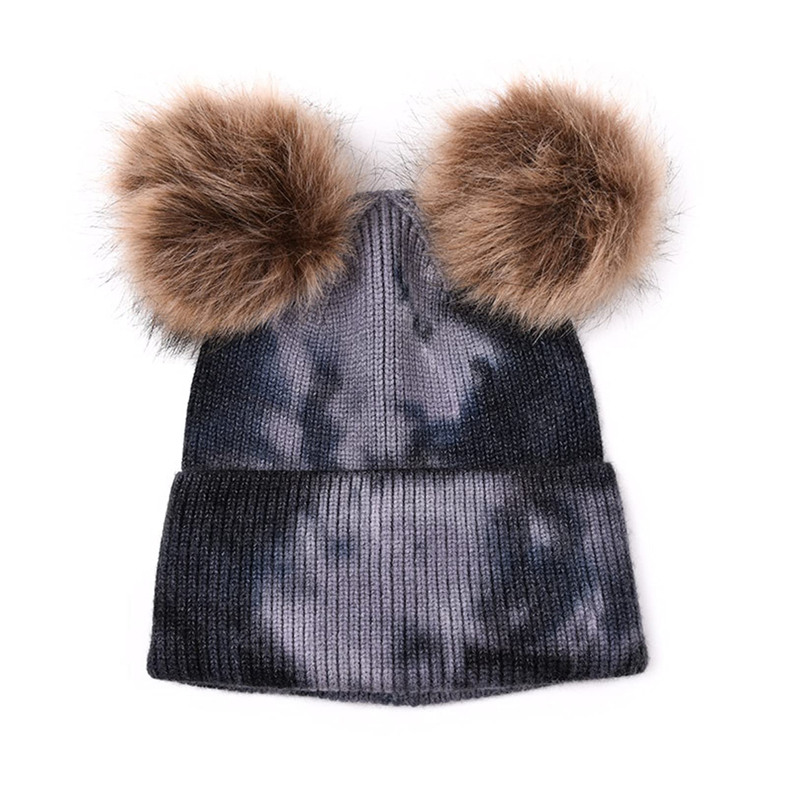 MUMAX Women's Winter Knitted Beanie Hat with Faux Fur Pom - Warm Tie Dye Skull Cap for Cold Weather - Cozy Knit Hat for Women - Perfect for Snowboarding, Skiing, and Outdoor Winter Activities