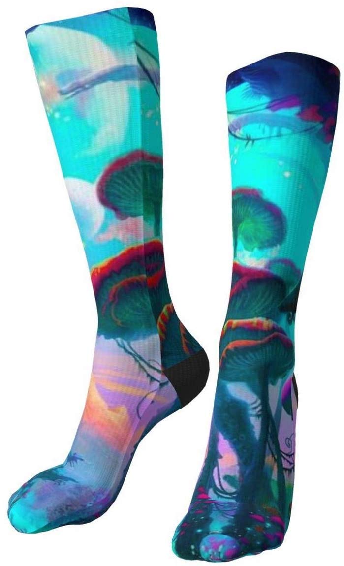 Trippy Compression Socks for Men & Women - Crazy Psychedelic Printed Over The Calf Cotton Socks - Perfect for Raves, Festivals, Yoga & Long Flights