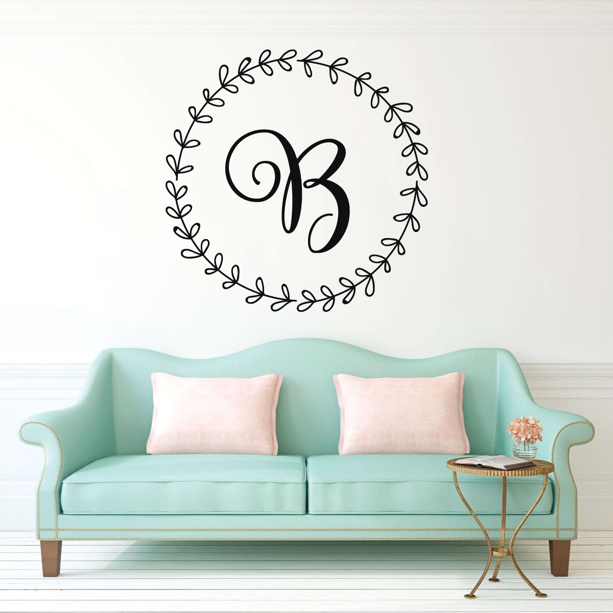 Personalized Vinyl Wreath Wall Decal Sticker - Home Decor for Living Room, Bedroom, Nursery & Office - Perfect for Seasonal, Holiday & Wedding Decorations