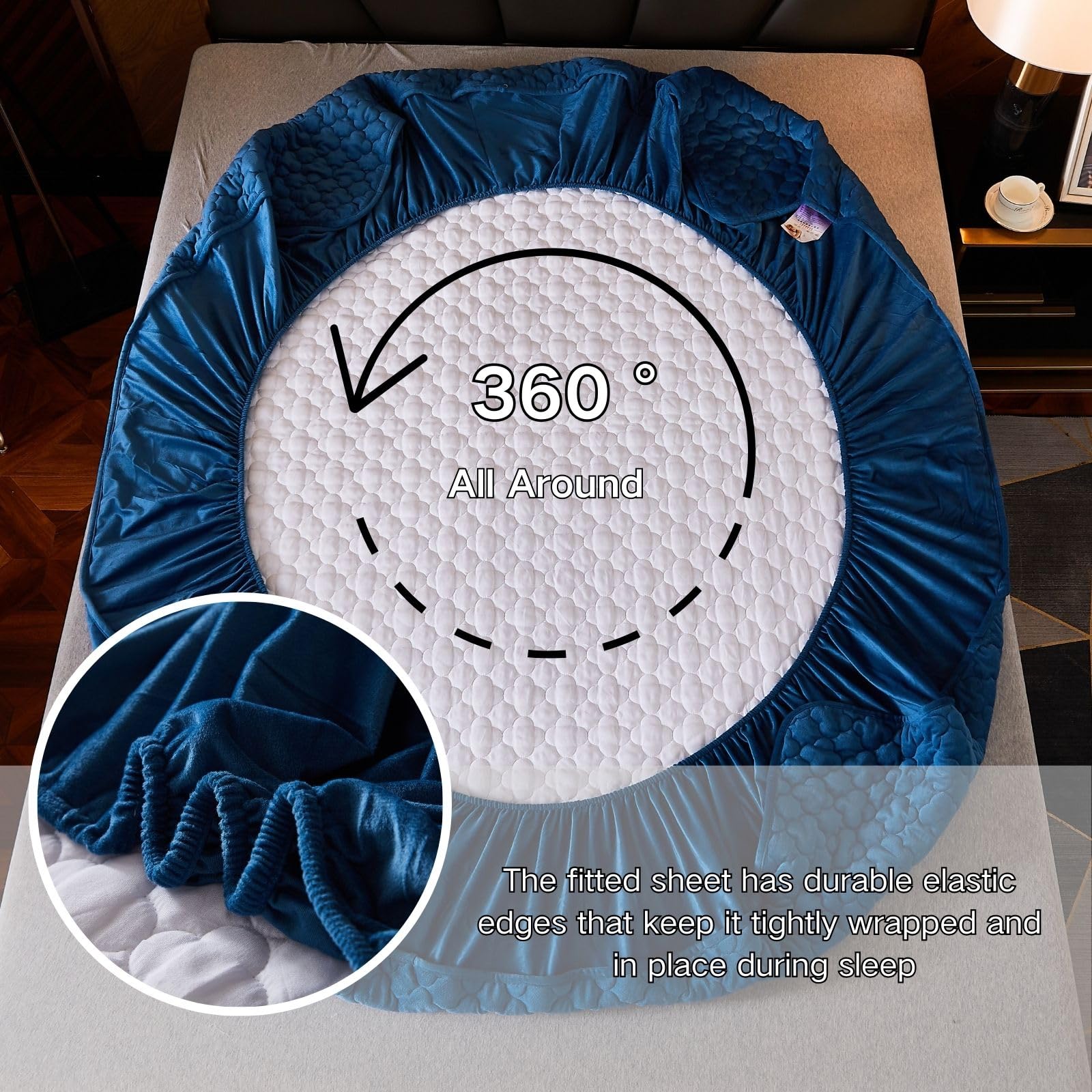 Premium Solid Flannel Plaid Fitted Sheet - Ultra Soft Heavyweight Non-Slip Mattress Protector Cover for California King Bed | Cozy Winter Bedding & Guest Room Essentials (Blue)