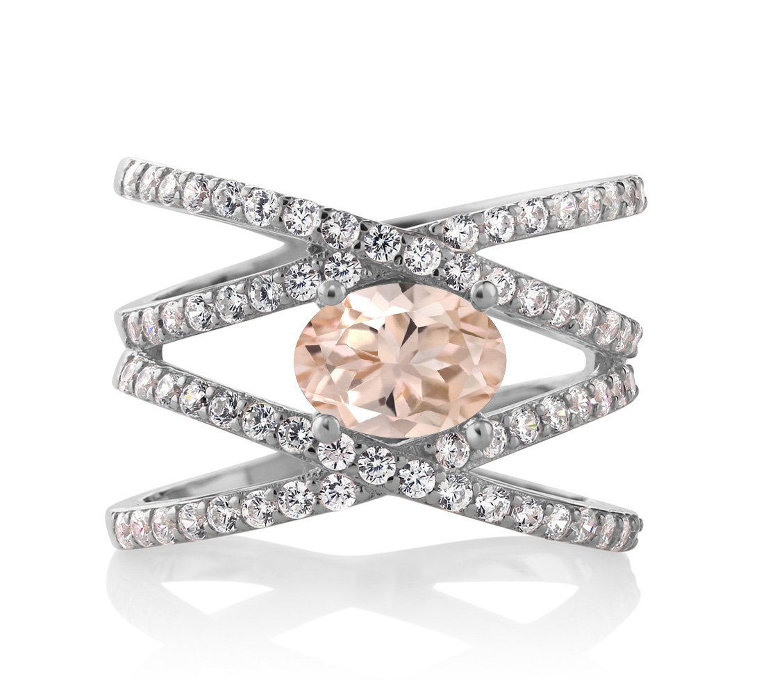 Gem Stone King 8X6MM Oval Gemstone Birthstone Criss Cross Engagement Ring for Women | 925 Sterling Silver Fine Jewelry | Anniversary, Wedding, Valentine's Day Gift for Her, Mom, Wife | Available in Sizes 5-9 | Perfect for Proposals, Bridal Sets & Special Occasions