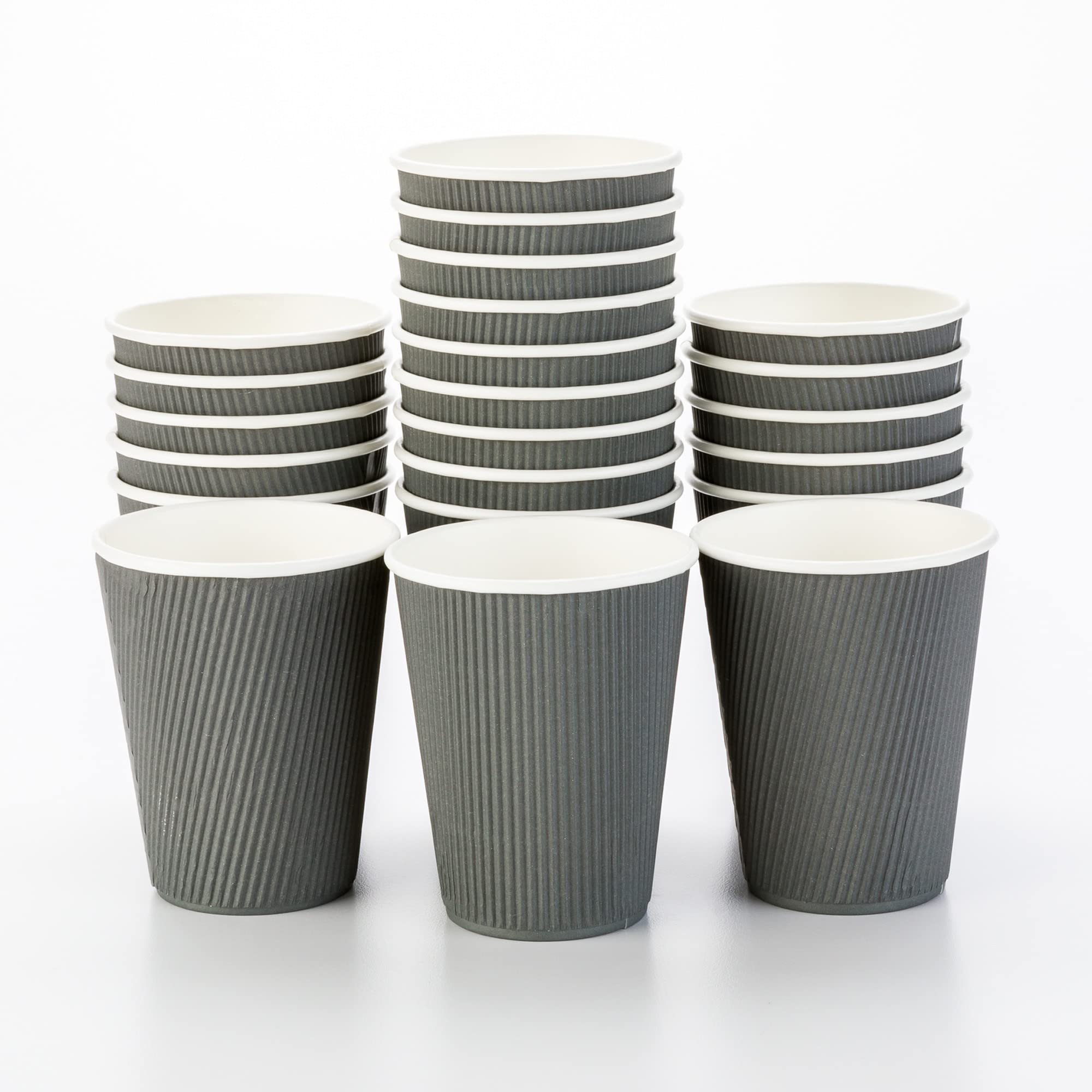 12oz Disposable Coffee Cups - 25 Pack Insulated Ripple Wall Paper Cups with Rolled Rim for Hot Coffee, Tea & Beverages | Perfect for Cafes, Offices, Events & Takeout | Lids Sold Separately (Gray)
