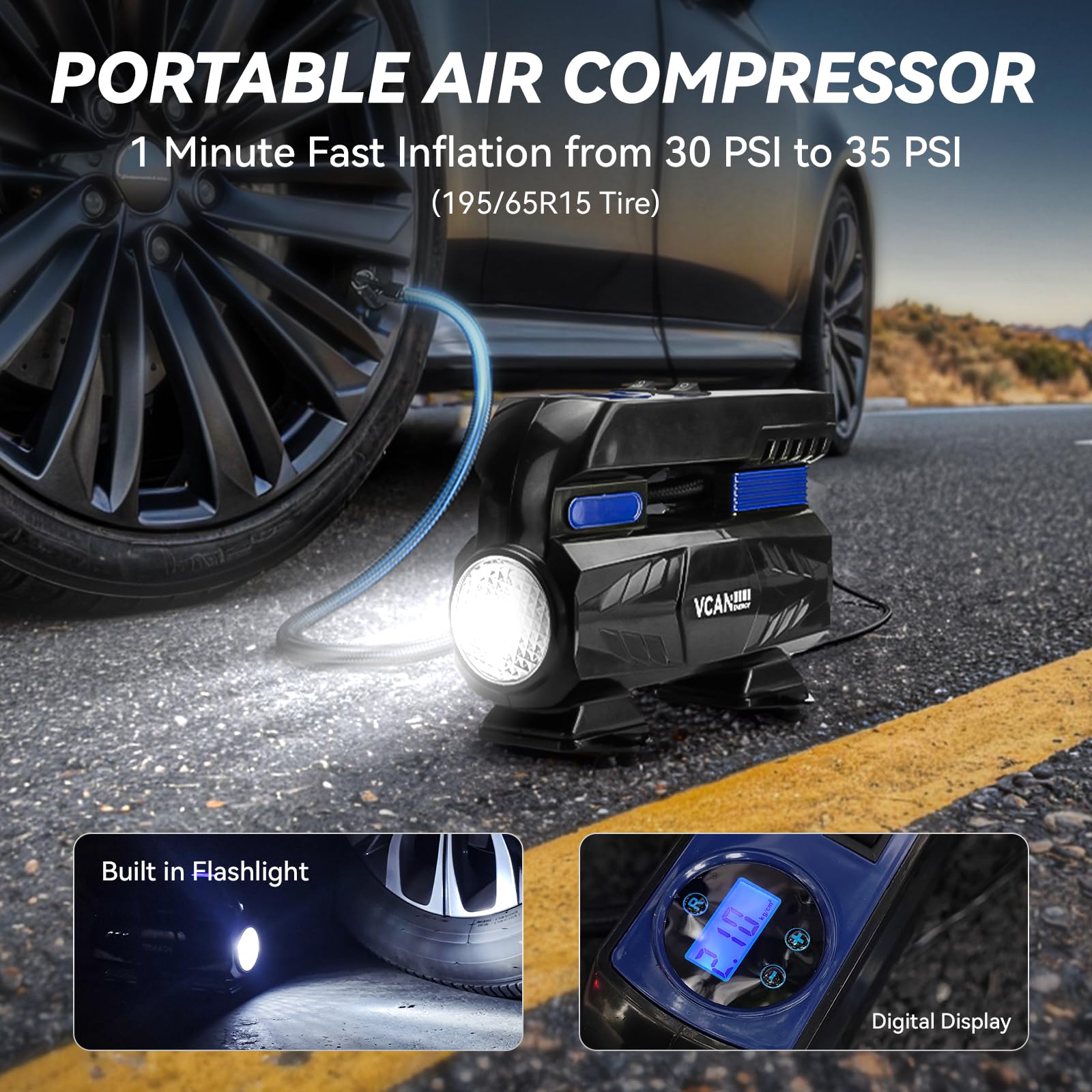 Portable Car Emergency Kit with Air Compressor - Winter Roadside Safety Assistance for Cars & Trucks | Essential for Road Trips, Winter Driving & Vehicle Emergencies