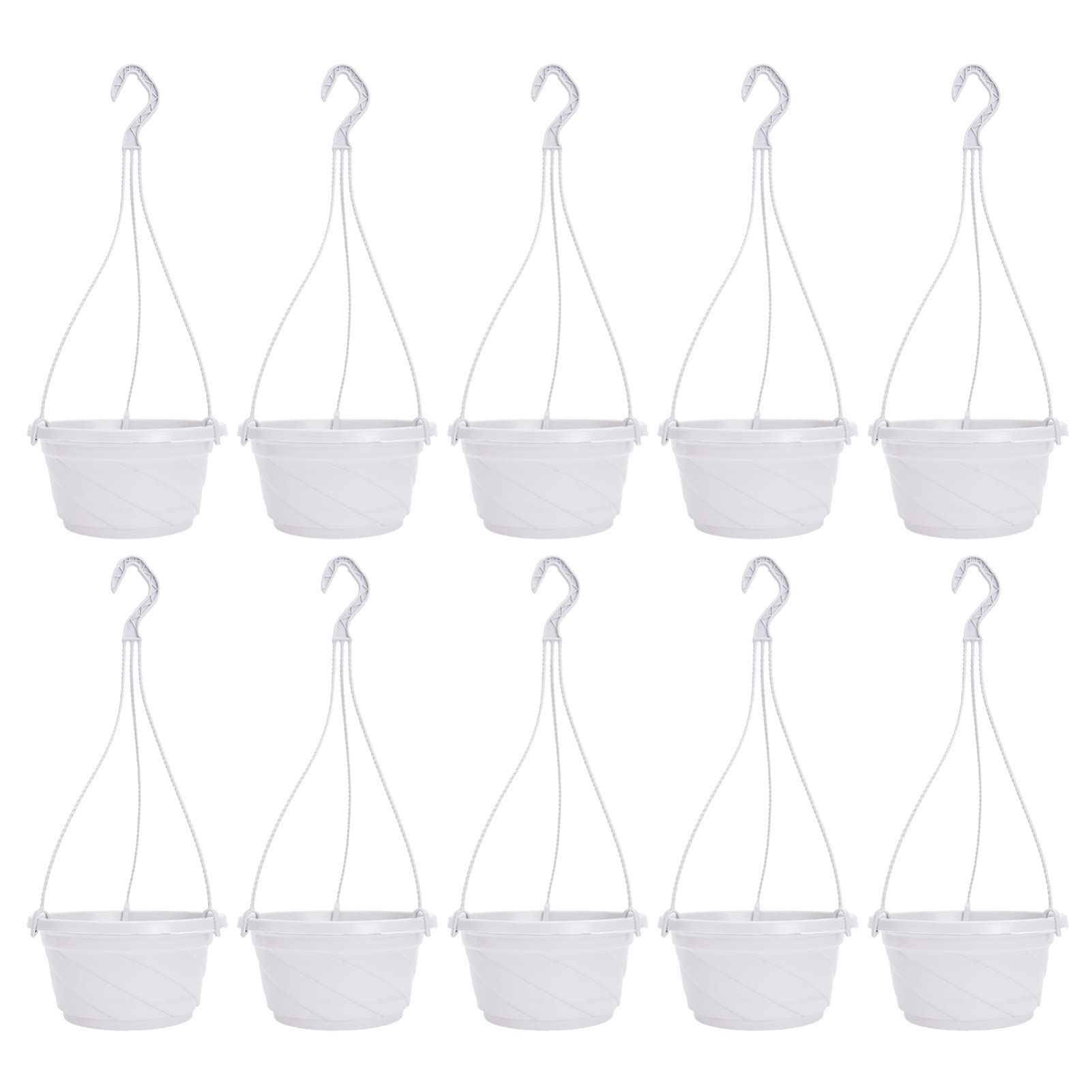 DOITOOL 10-Pack 6.7 Inch Plastic Hanging Planters - Small Hanging Flower Pots with Chains for Orchids, Succulents, Herbs - Indoor Outdoor Garden, Balcony Decor (White) | Perfect for Home, Patio, Porch & Vertical Gardening