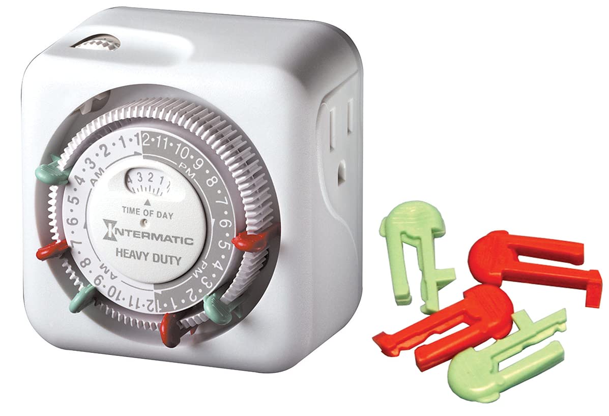 Intermatic TN311 15 Amp Heavy Duty Grounded Timer with 2 Red & 2 Green Replacement Trippers - Outdoor/Indoor Electrical Timer for Lights, Pools & Appliances