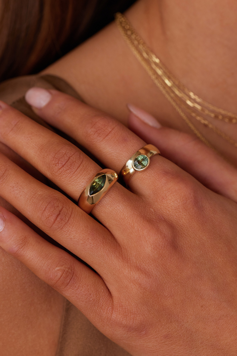 14K Yellow Gold Ellipse Gypsy Band Ring for Women - Elegant Wedding, Engagement & Everyday Jewelry