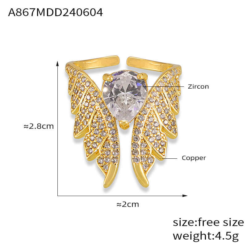 Exaggerated Angel Wing Butterfly Open Ring - Elegant Fashion Jewelry for Women | Perfect for Parties, Weddings & Everyday Wear | A867