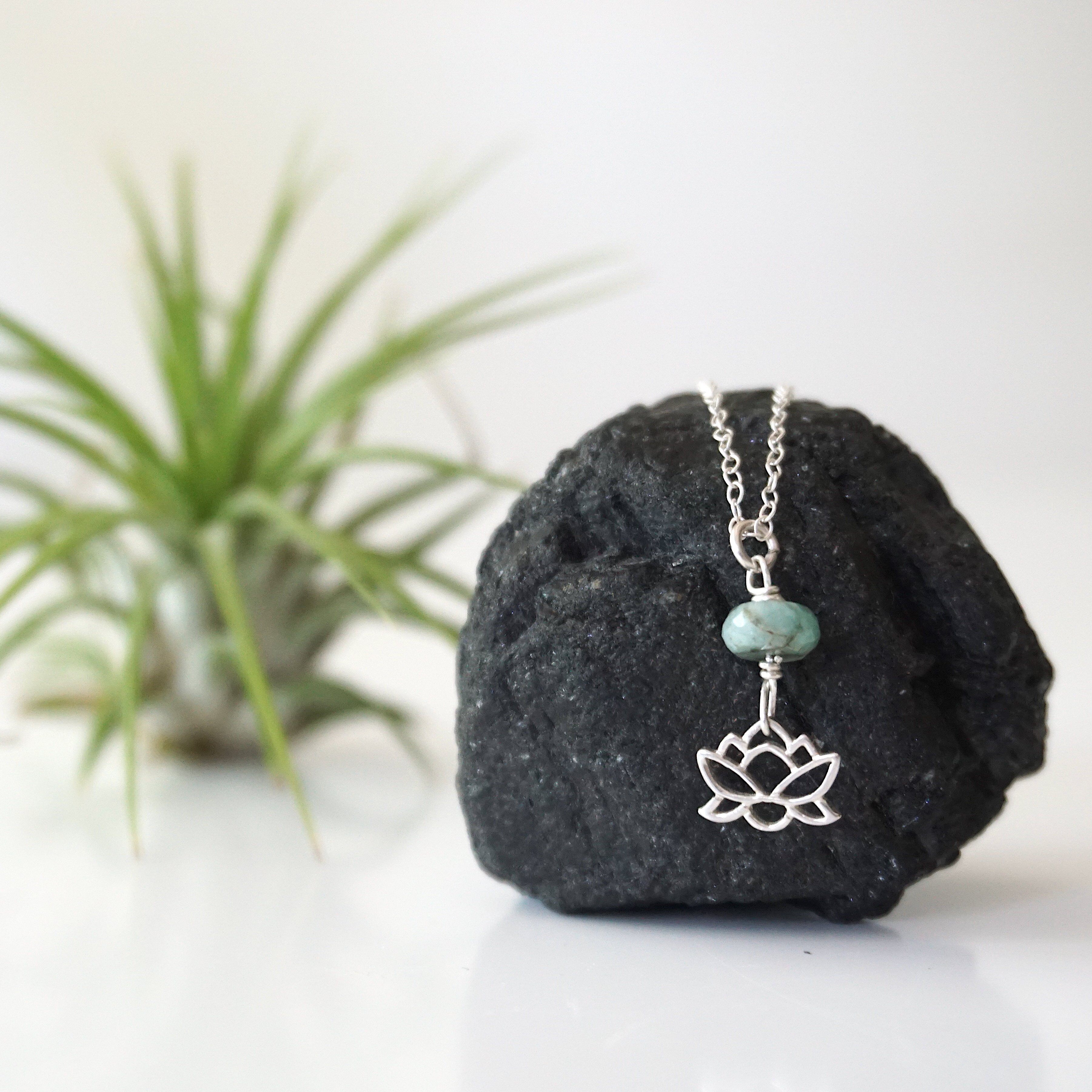 Emerald Bead Lotus Charm Necklace - Sterling Silver Jewelry for Women, Gift for Her, Birthday, Anniversary, Wedding, Party & Special Occasions