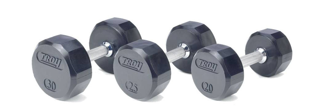 Troy 12-Sided Rubber Encased Dumbbell Set (5-50 lbs) - Premium Home Gym & Strength Training Equipment for Weightlifting, CrossFit, and Fitness Workouts