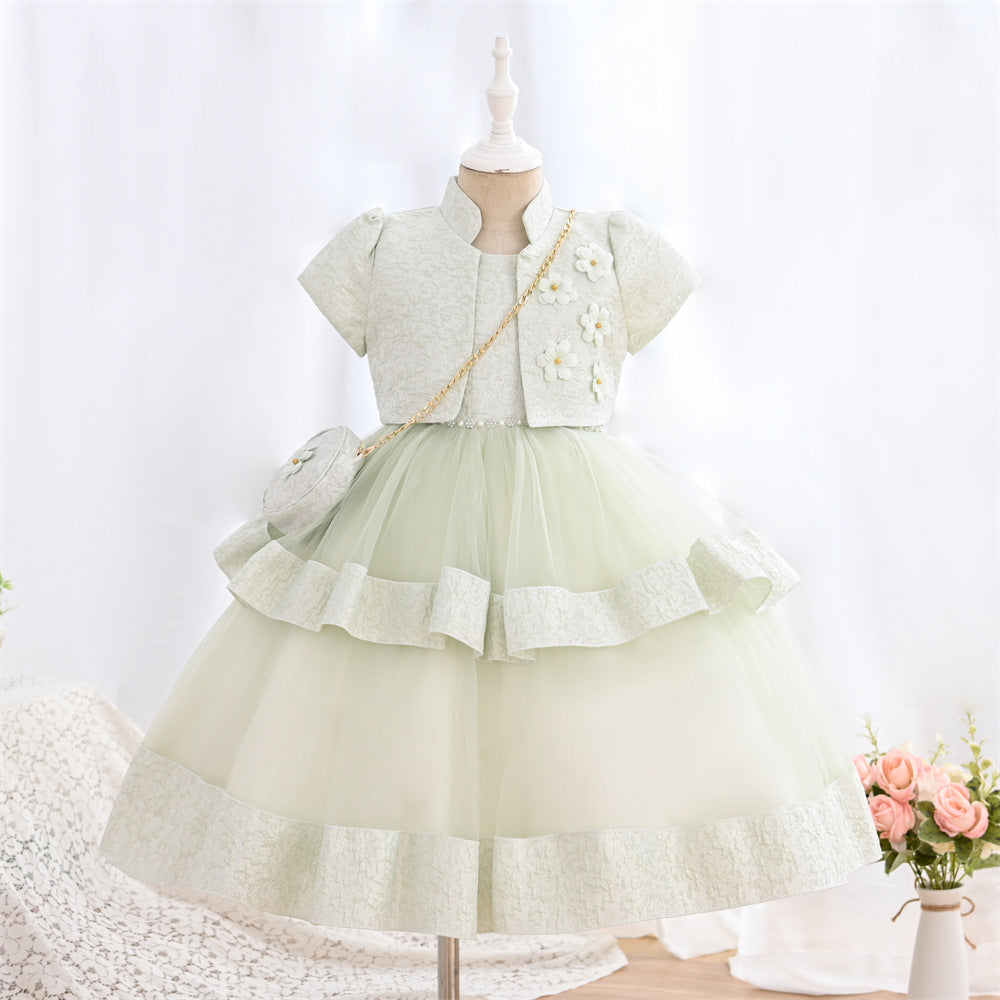 Elegant A-Line Flower Girl Dress - Satin & Tulle Floor-Length Princess Gown for Weddings, Baptisms & Special Occasions