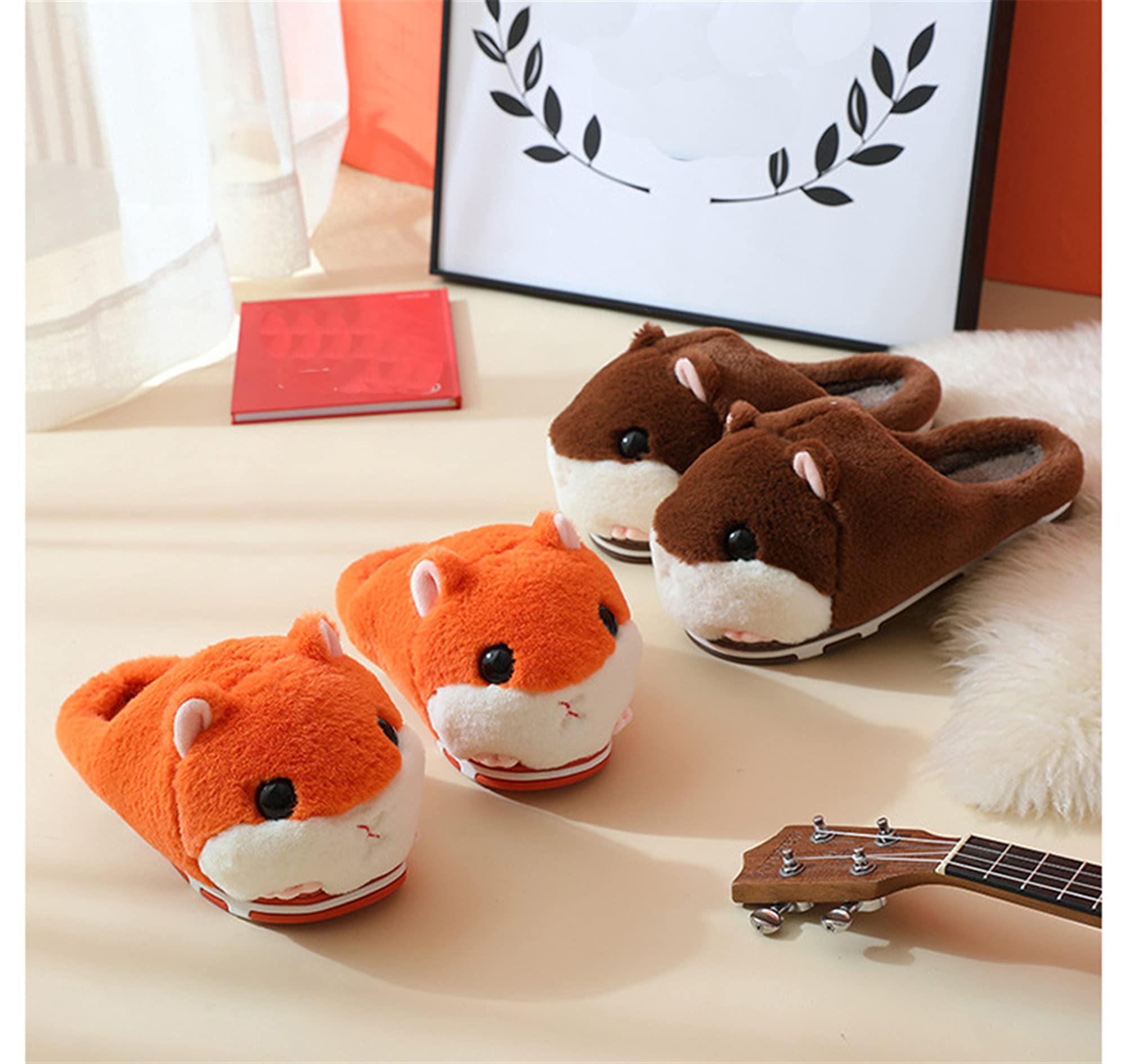 LANFIRE Women's Cute Hamster Slippers - Cozy Fuzzy Animal House Shoes, Soft Plush Winter Warm Slippers for Indoor Comfort - Perfect for Lounging at Home, Gift Giving & Cold Weather Wear