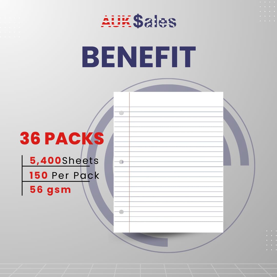 Loose Leaf Paper - Wide Ruled 3-Hole Punched Filler Paper, 150 Sheets per Pack (10.5
