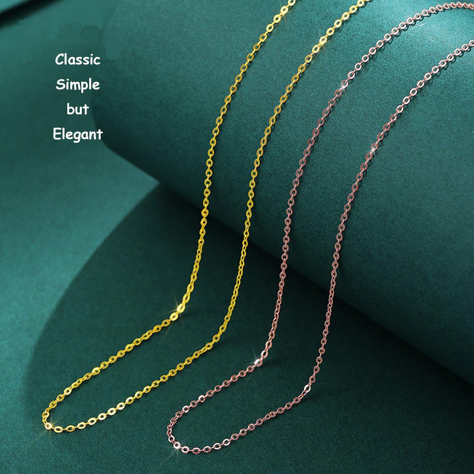 14K Solid Gold Cable Chain Necklace - 1mm Diamond Cut Adjustable Link Chain (16