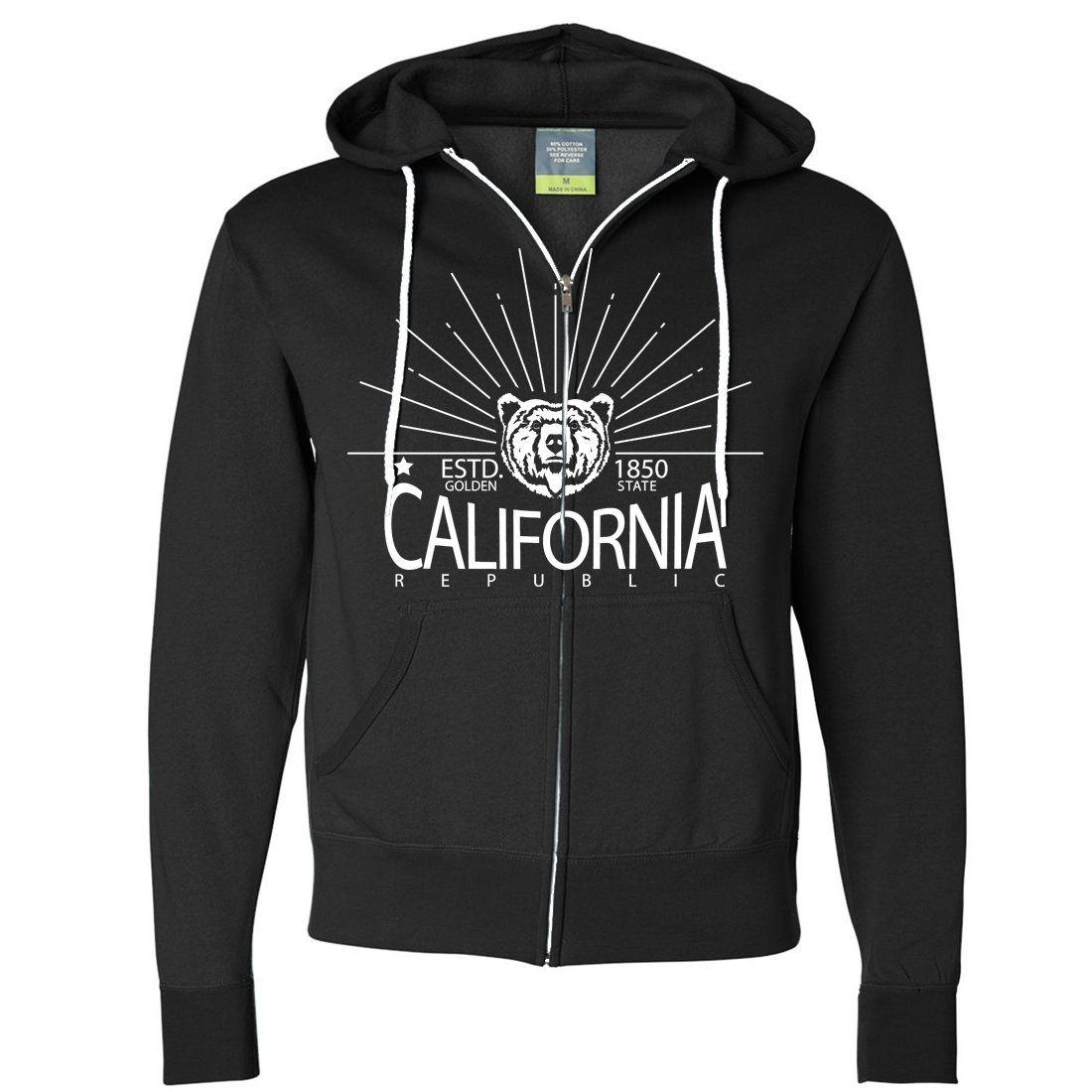 California Golden State White Print Zip-Up Hoodie - Stylish & Comfortable Pullover for Men & Women - Perfect for Casual Wear, Street Fashion & Outdoor Activities