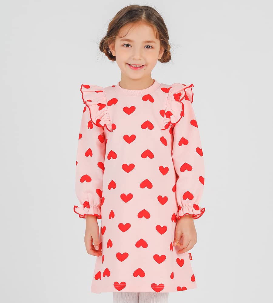Ozkiz Heart Print Toddler Girls Pink Ruffle Dress Size 4T - Perfect for Birthday Parties, Photo Shoots & Special Occasions