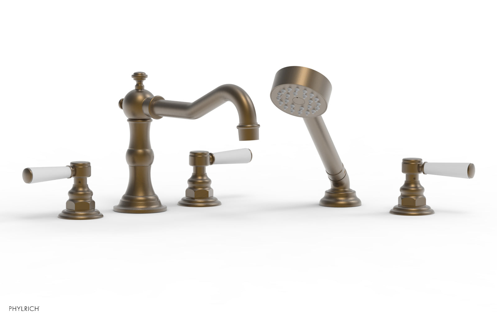 HENRI Deck Tub Set with Hand Shower - Satin White Handles 161 49 - Luxury Bathroom Faucet for Modern Homes & Spa Experience