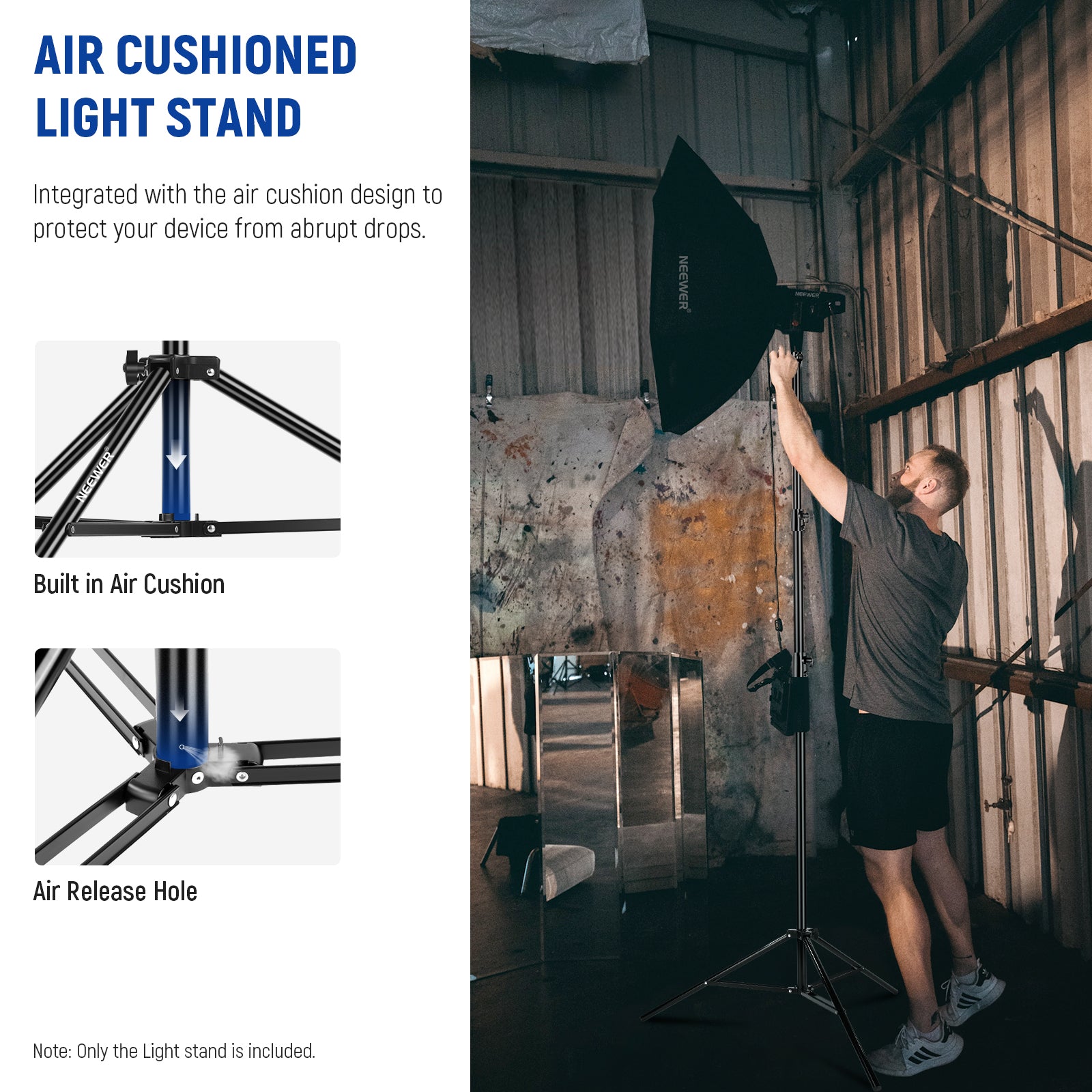 NEEWER ST 280AC 280cm/9.2ft Heavy Duty Air Cushioned Light Stand for Photography Studio, Video Shooting & YouTube Content Creation - Professional Aluminum Tripod with Safety Lock