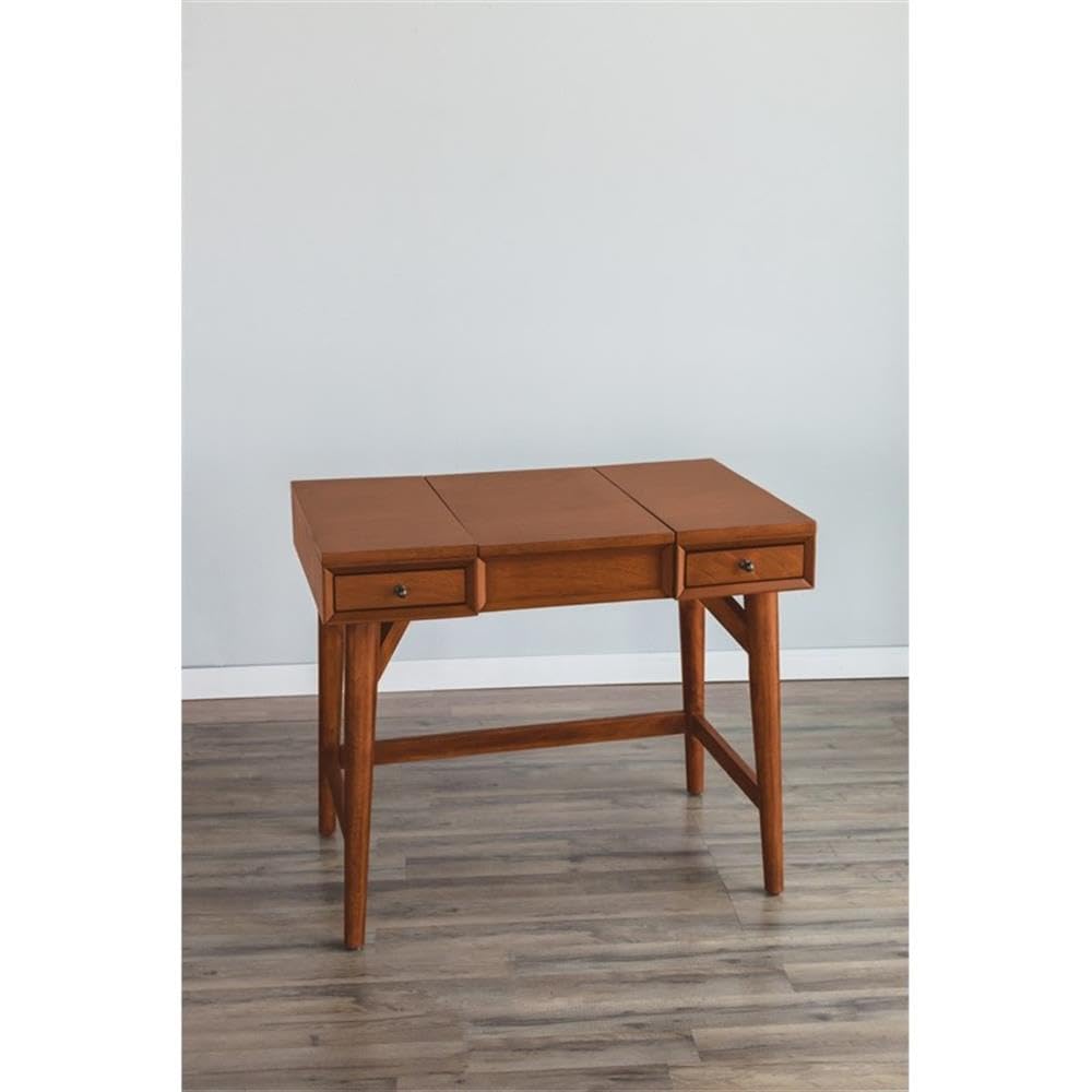 Alpine Furniture Flynn Vanity Dresser with Mirror - Rustic Acorn Finish for Bedroom & Bathroom Organization | Solid Wood Storage Solution for Makeup, Jewelry & Essentials