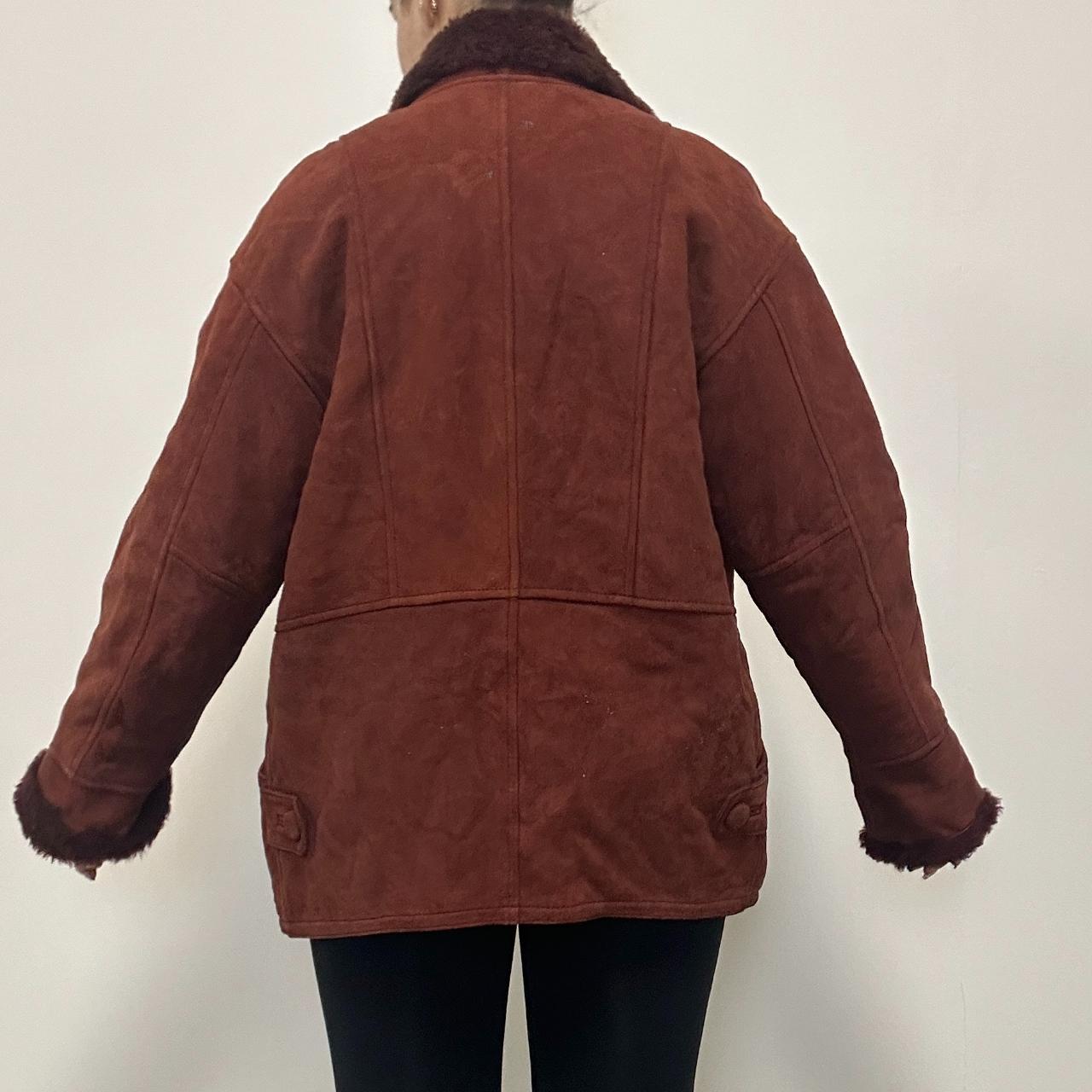Anne Klein Women's Red Shearling Suede Sheepskin Coat - Size UK 12 | Winter Warm Long Coat for Women | Perfect for Cold Weather, Outdoor Activities & Fashion Styling