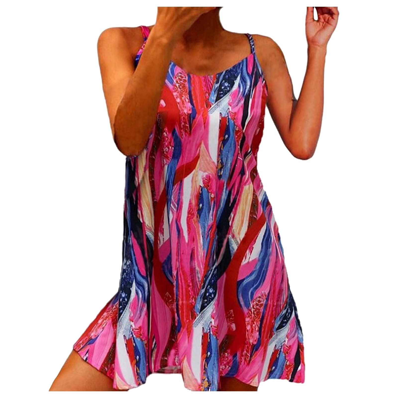 Elegant Printed Beach Dress for Women - Sleeveless Summer Patchwork Casual Dress in Multicolor | Perfect for Vacations, Parties & Outdoor Events
