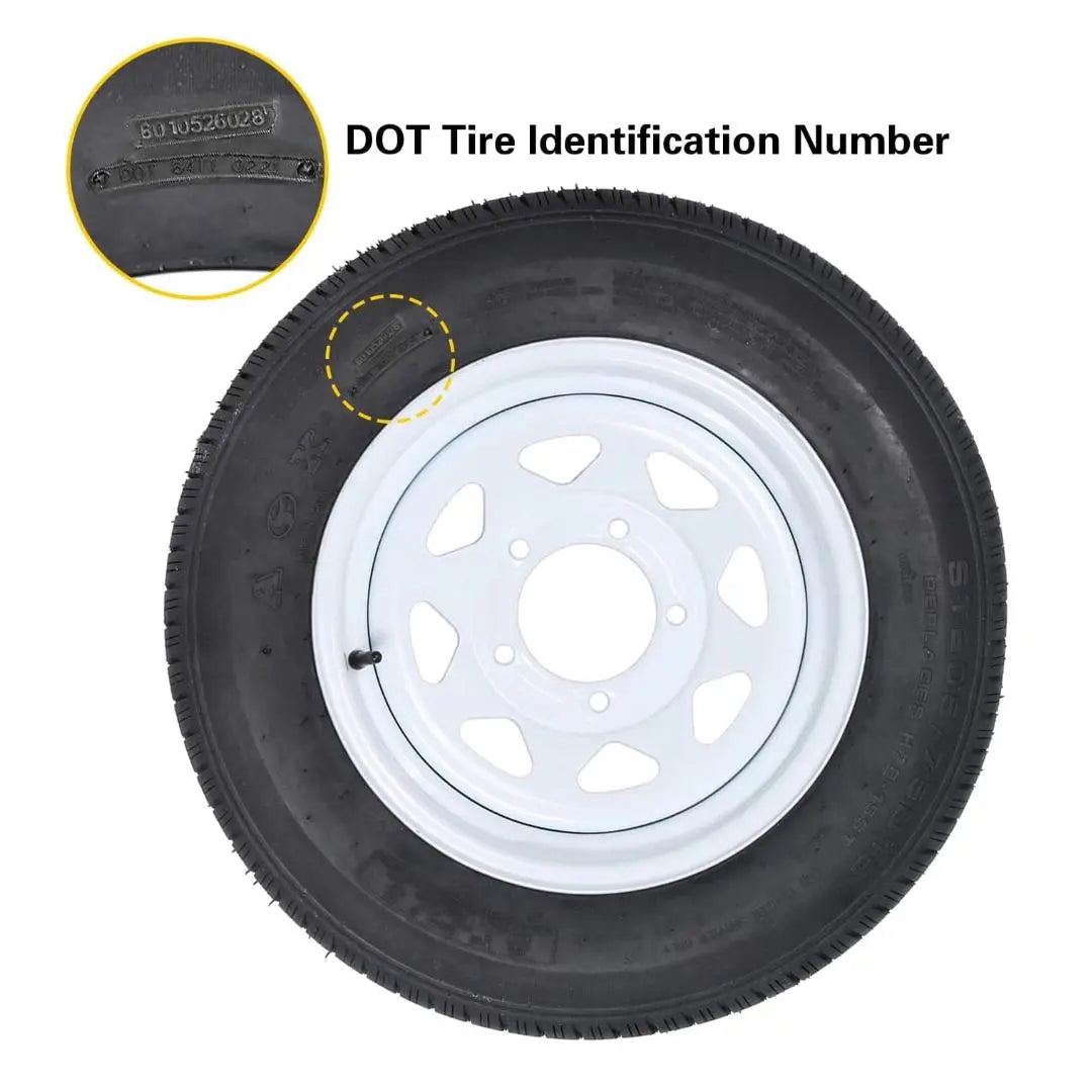 ST205/75D15 Trailer Tires with 15-Inch Rims - 2 Pack, 6PR Load Range C, 5 Lug 4.5