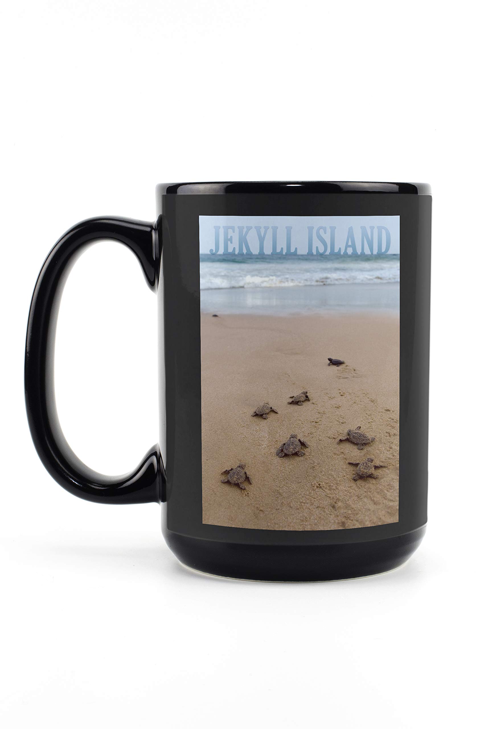 Lantern Press Jekyll Island Georgia Sea Turtles Hatching 15oz Black Ceramic Coffee Mug - Microwave & Dishwasher Safe - Perfect for Tea, Hot Chocolate & Office Use