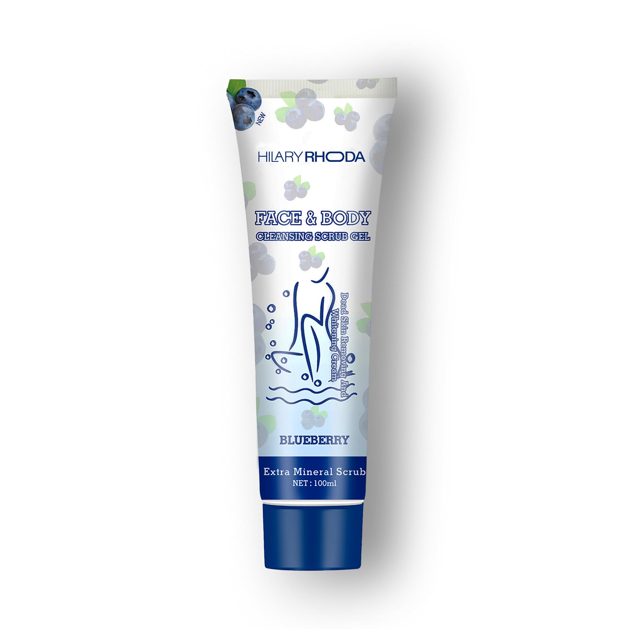 Hilary Rhoda Blueberry Face & Body Cleansing Scrub Gel - Dead Skin Remover & Exfoliator for Soft, Smooth Skin - Gently Removes Dirt, Oil & Impurities - 100ml - Perfect for Daily Skincare Routine & Post-Workout Refresh