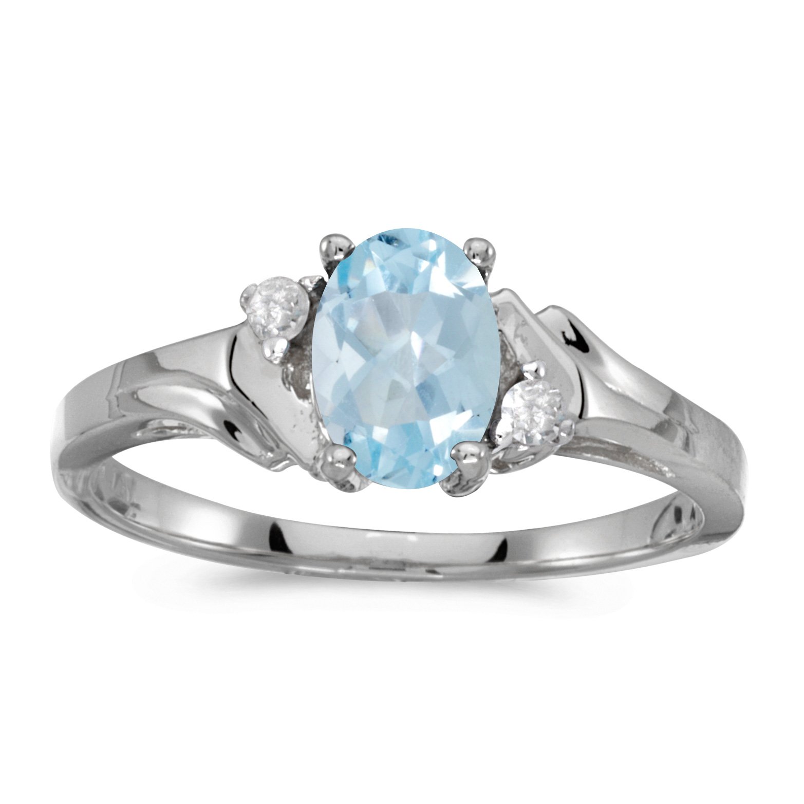 14K White Gold Oval Aquamarine and Diamond Ring for Women - Elegant Birthstone Jewelry Gift for Anniversary, Engagement, or Special Occasion
