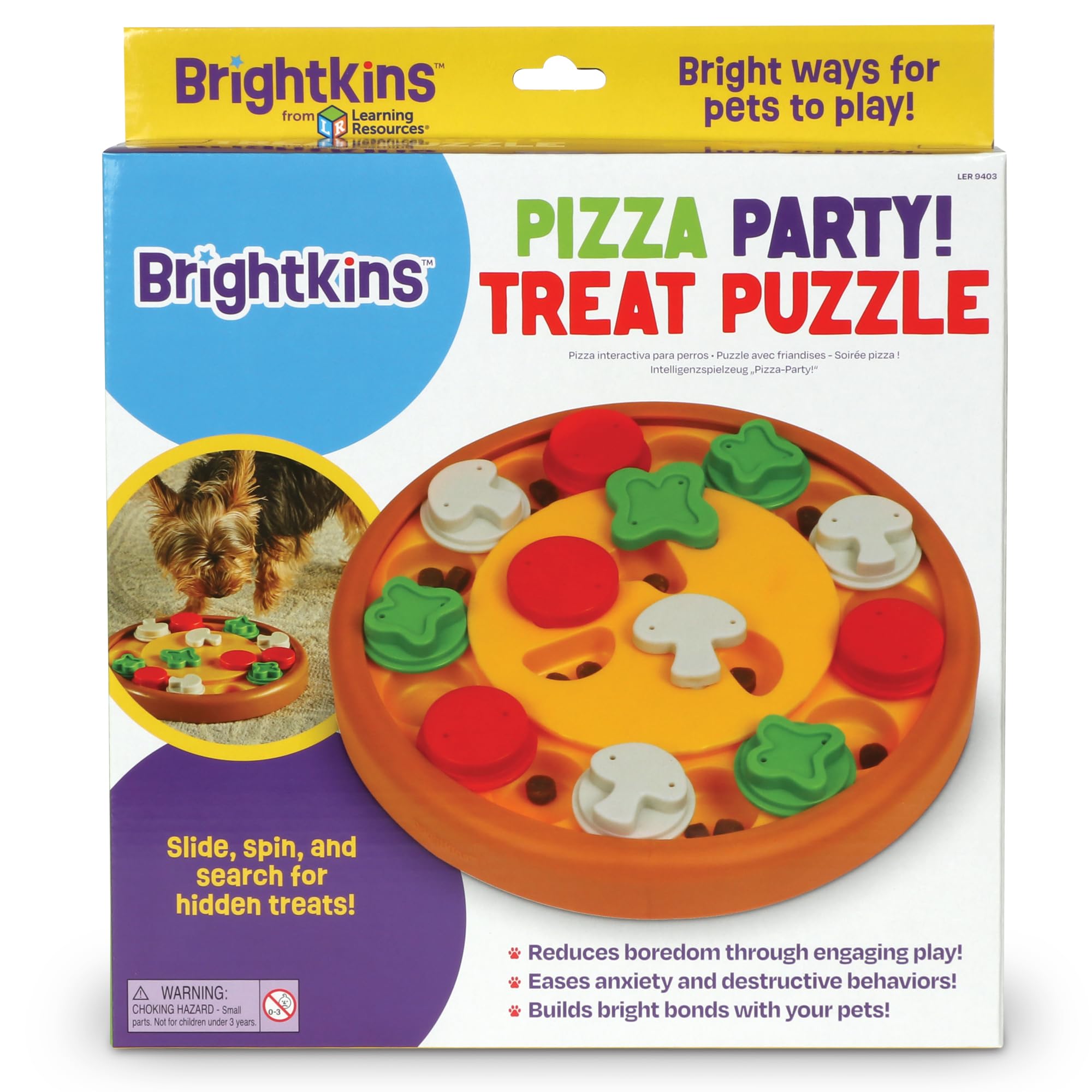Brightkins Pizza Party! Interactive Dog Puzzle Toy - Treat Dispensing Brain Game for Dogs, Fun Enrichment Activity for Small & Large Breeds - Perfect for Boredom Relief & Mental Stimulation
