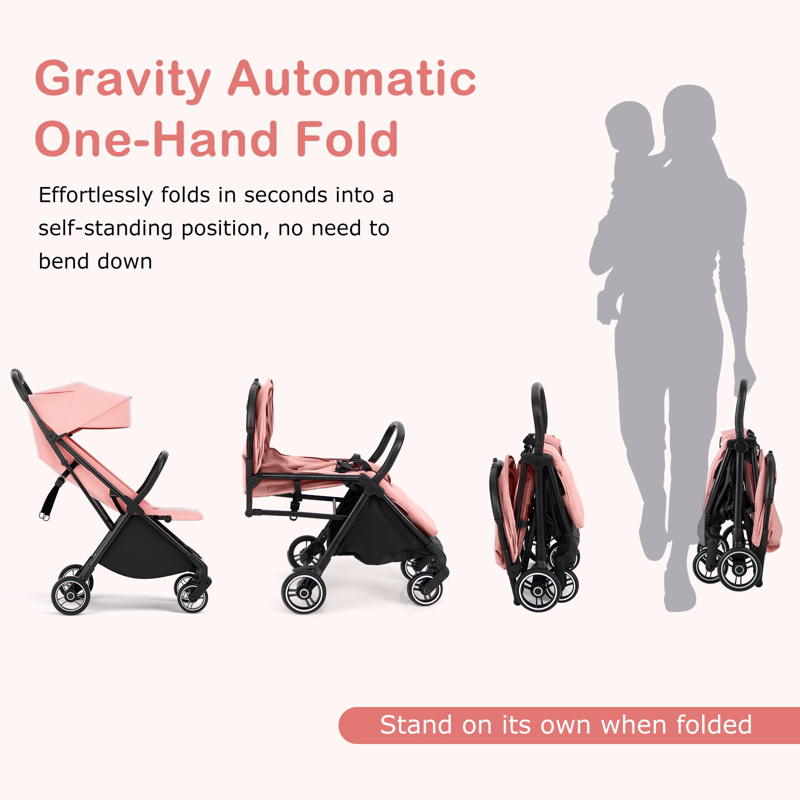 INFANS Lightweight Baby Stroller for Travel - Ultra Compact Fold, Airplane Approved, One-Hand Gravity Fold with Near Flat Recline | Perfect for Infants 0-36 Months | Ideal for Air Travel, Shopping, and Daily Walks