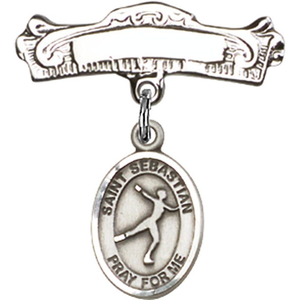 Sterling Silver Baby Badge with St. Sebastian & Figure Skating Charm - 7/8