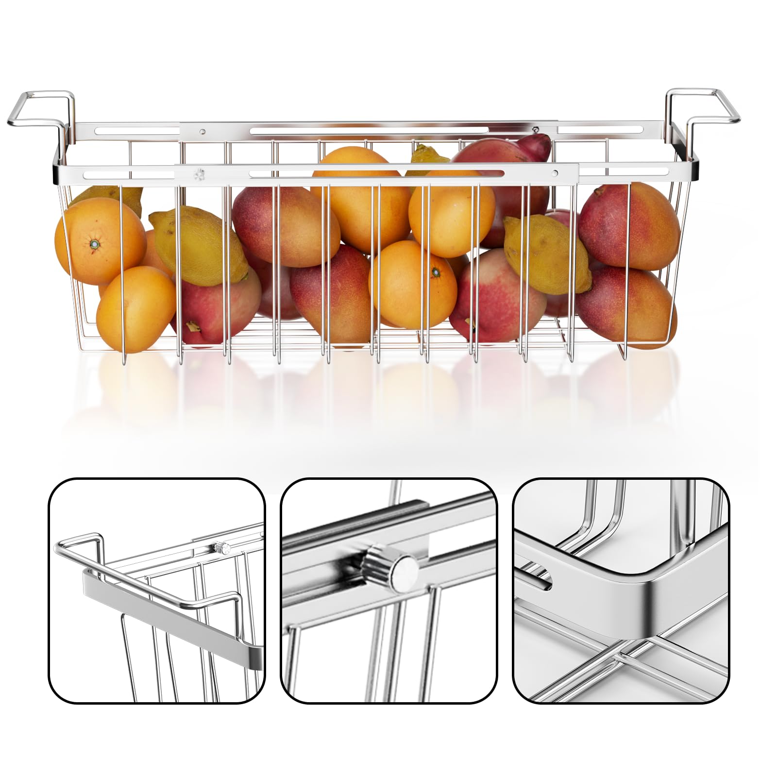 Expandable Freezer Baskets for Chest Freezer - 2 Pack Stainless Steel Deep Freezer Organizer Bins & Over The Sink Dish Drying Rack - Perfect for Kitchen Storage, Pantry Organization & Small Space Saving