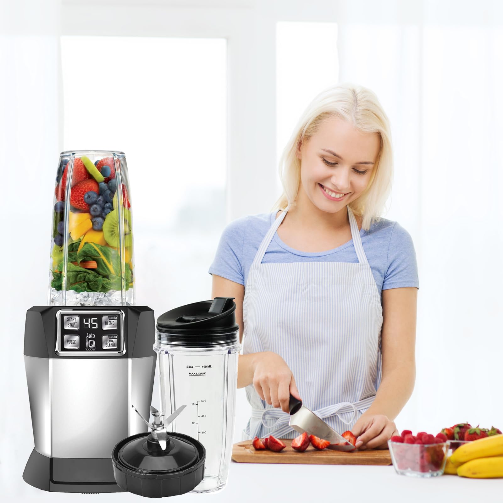 Ninja Blender Replacement Parts - 24oz Cup & 7-Fin Blade for BL480, BL642, BN401 | Perfect for Smoothies & Travel