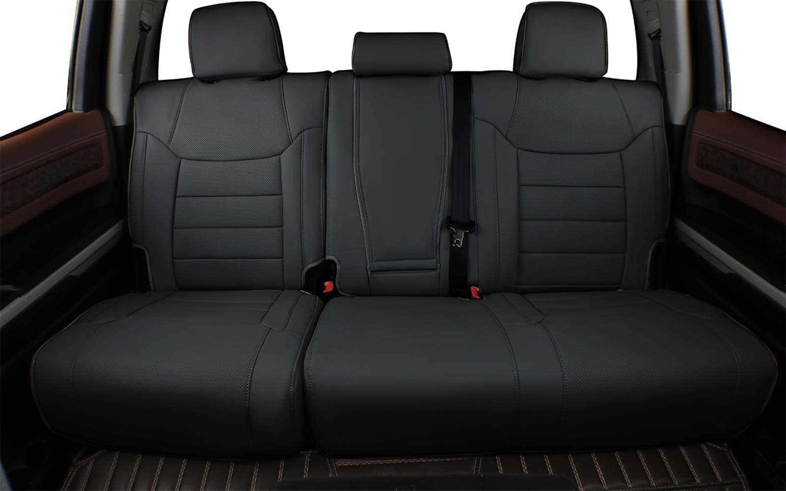 EKR Custom Fit F150 Seat Covers for 2015-2020 Ford F150 SuperCrew XL XLT & 2017-2022 SuperDuty CrewCab XL XLT - Full Set Leather Black - Premium Protection for Truck Seats, Road Trips & Daily Commute