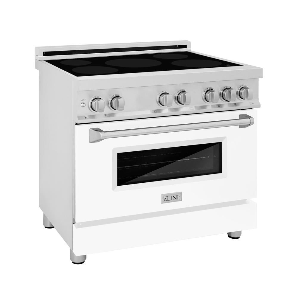 ZLINE 36 Inch 4.6 Cu Ft Stainless Steel Induction Range with 5-Element Cooktop & Electric Oven - White Matte Door (RAIND WM 36) - Perfect for Modern Kitchens, Home Chefs & Professional Cooking
