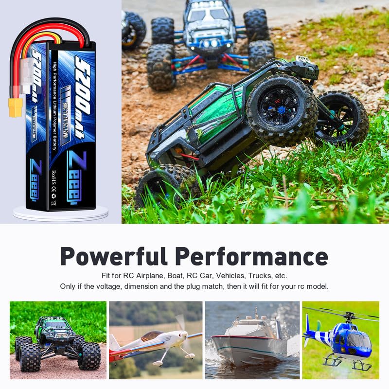 Zeee 3S 5200mAh 11.1V 80C Lipo Battery with XT60 Connector - Hard Case RC Battery for Cars, Trucks, Boats, Drones & Airplanes | High Performance Power for Racing & Hobby Use