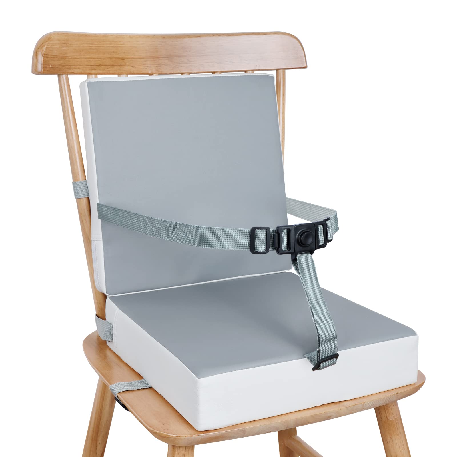 HOSEASCA Adjustable Toddler Booster Seat with Backrest & Waist Belt - Waterproof High Chair for Dining Table - Perfect for Home Kitchen, Restaurant & Travel (Grey)