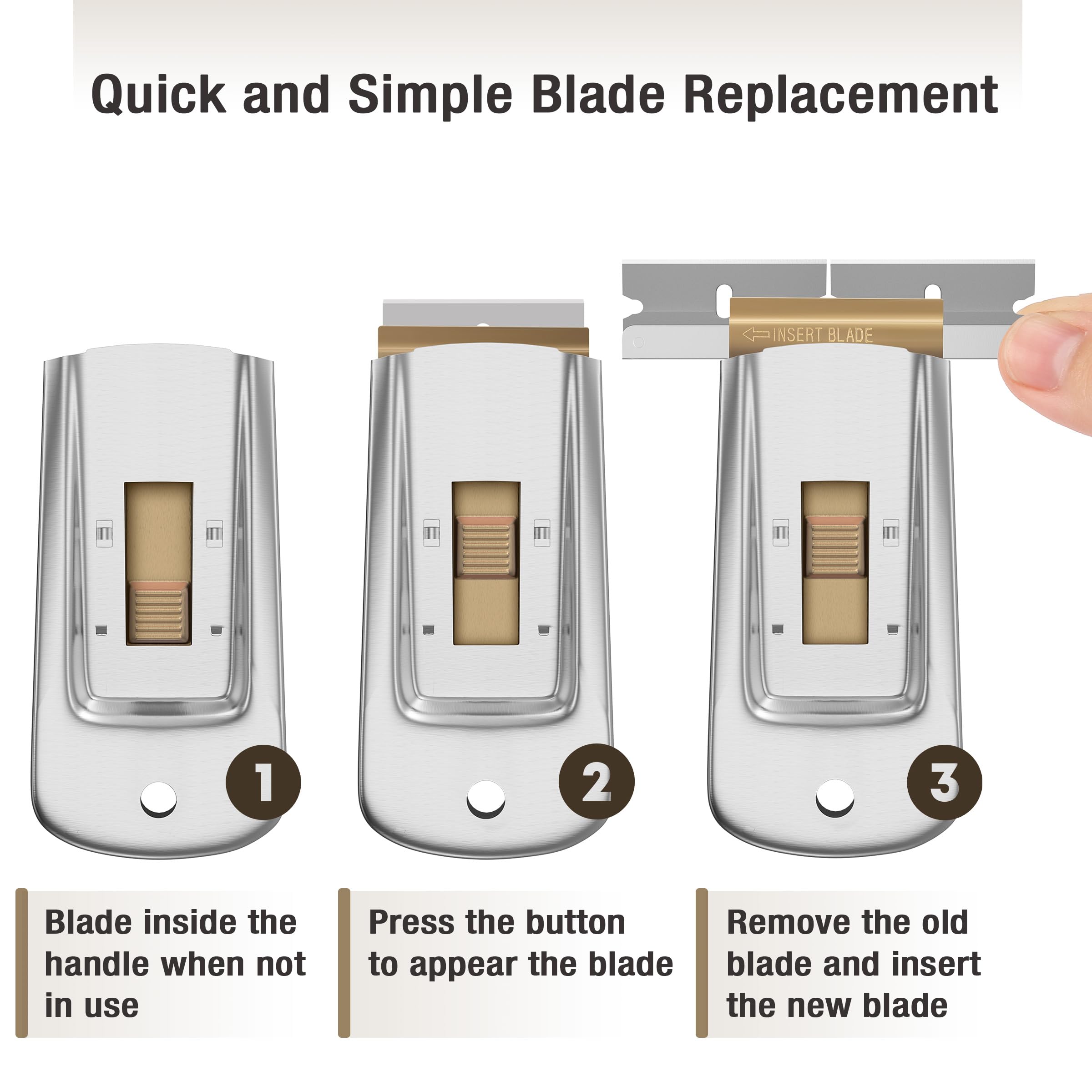 Bates Heavy Duty Metal Razor Blade Scraper - 2 Pack with 30 Extra Blades - Professional Glass & Window Scraper Tool - Multi-Surface Cleaning Scraper for Home, Office & Auto Use