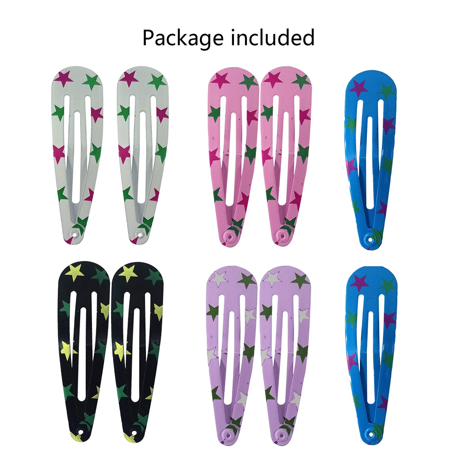 10 PCS 2 Inch Snap Hair Clips - No Slip Metal Barrettes with Cute Stars Pattern for Women, Girls, Kids & Teens | Perfect for School, Parties & Everyday Hairstyles