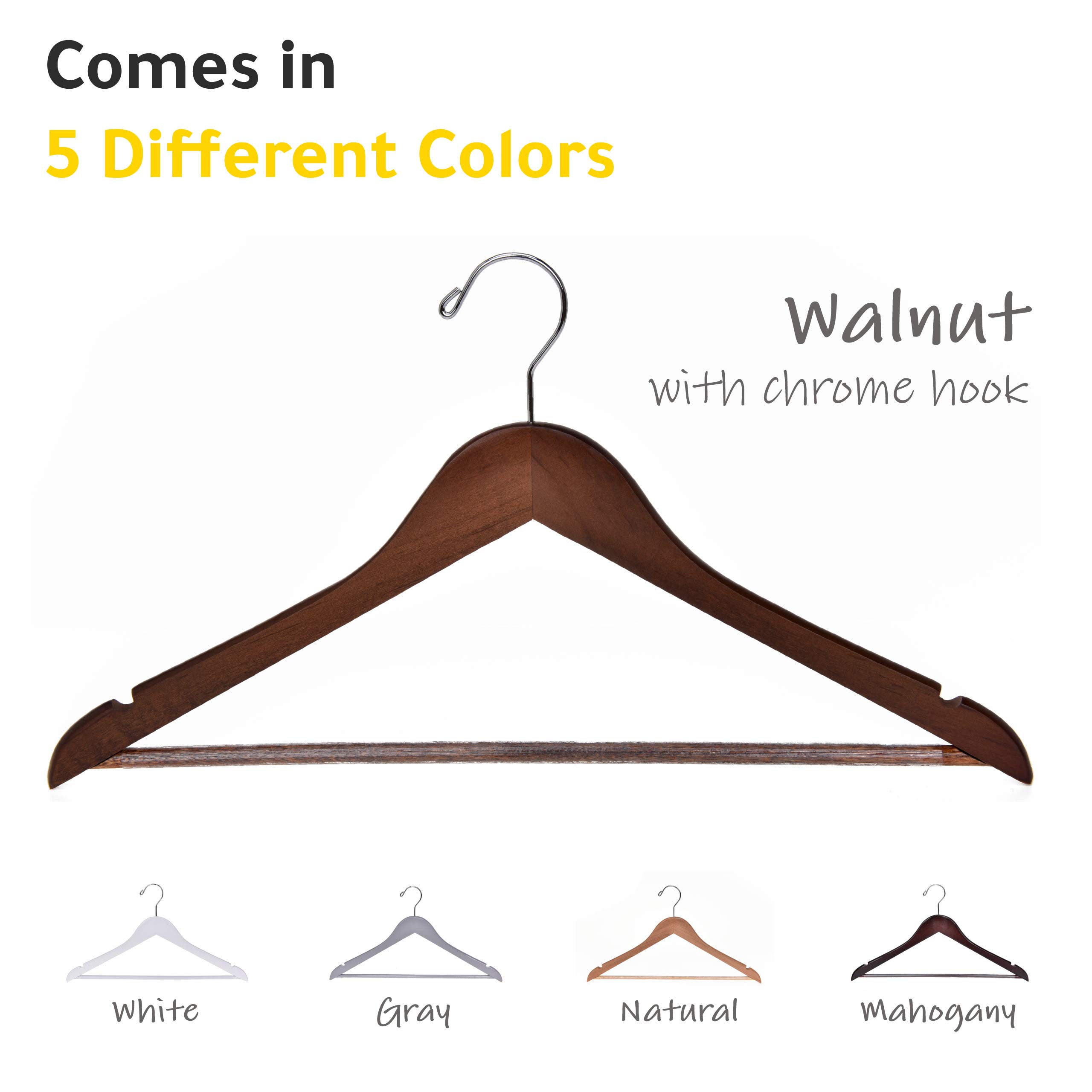 Premium Solid Wooden Hangers - 20 Pack Slightly Curved Coat Hangers with Chrome Hooks - Heavy Duty Clothes Hangers for Jackets, Shirts, Pants & Suits - Walnut Finish Retro Style - Perfect for Closet Organization & Luxury Wardrobe Display