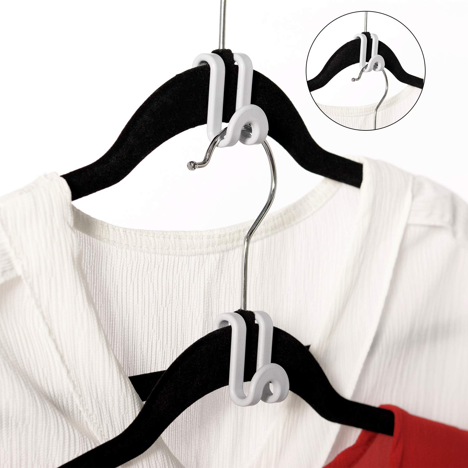 60 Pcs Black Heavy Duty Clothes Hanger Connector Hooks - Space Saving Cascading Hangers for Velvet Huggable Hangers | Perfect for Closet Organization & Wardrobe Storage