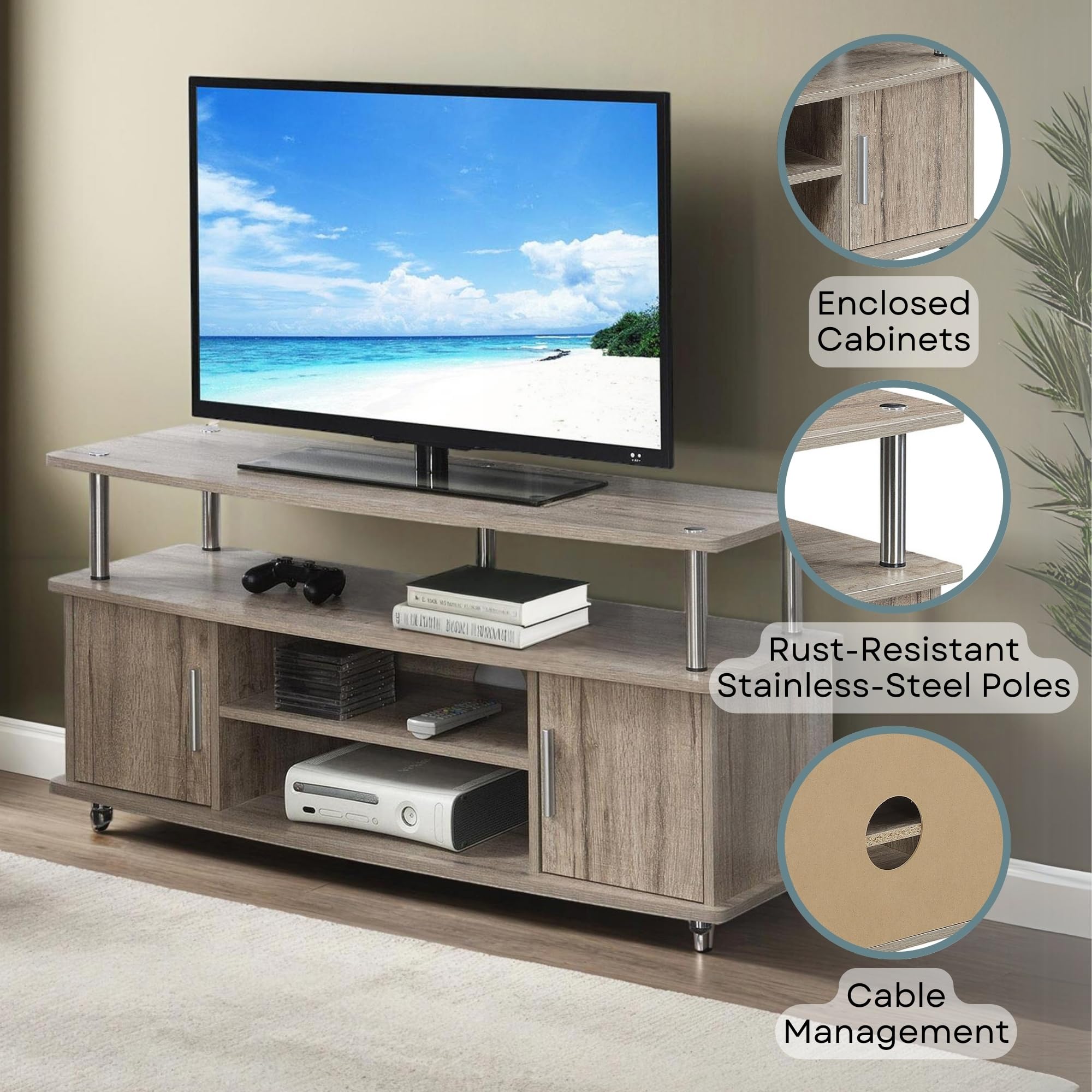 Convenience Concepts Designs2Go Monterey TV Stand with Storage Cabinets & Shelves - 47.25